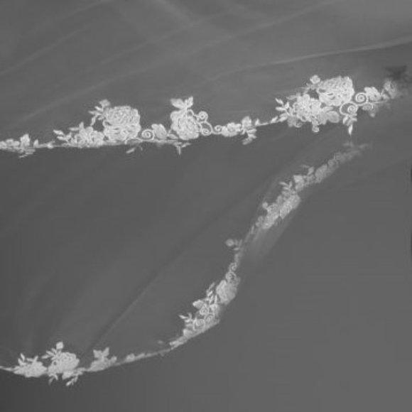 Ivory Embroidered Beaded Floral Scroll Cathedral Veil NWT - Picture 6 of 9